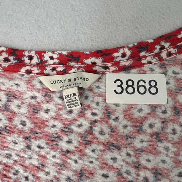 Lucky Brand Tee T Shirt Womens XXL Red Floral Short Sleeve Plus Casual - Picture 5 of 7